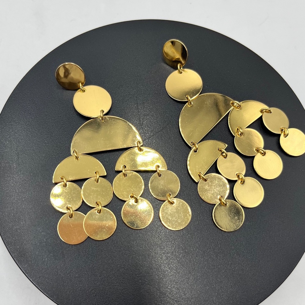 J. Crew Circle Disc Polished Shiny Gold Tone Dangleβ Chandelier Swingy Earrings